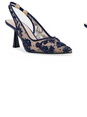 Betsey Johnson Navy Beaded Mesh Slingback Pump